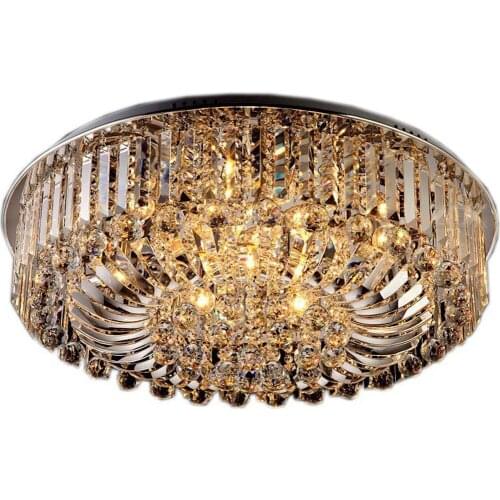 34 inch Tawny Crystal Round Ceiling Lamp Luxury Free shipping European Noble Living Room Bedroom Hotel Lobby Parlor Ceiling Lamp