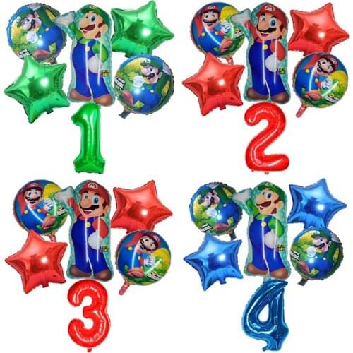 Super Mary Mario Balloon set Cartoons Around the game Number Number Aluminum Film Balloon Birthday party decoration kids toys