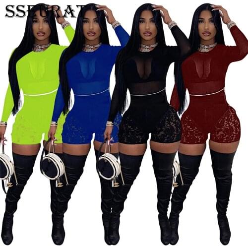 SSEURAT Letters Print Lace Patchwork High Waist Shorts Women Sexy Breathable Workout Pants Fashion Trousers