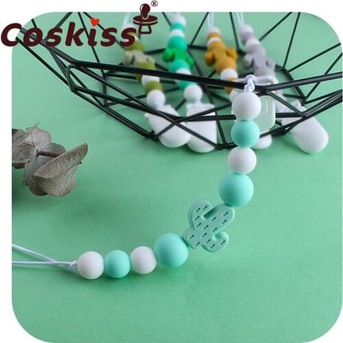Coskiss Food Grade Safe Baby Pacifier Chain Cute Cactus Pacifier Clip Nipple Holder For Baby Personalized Name Pacifier