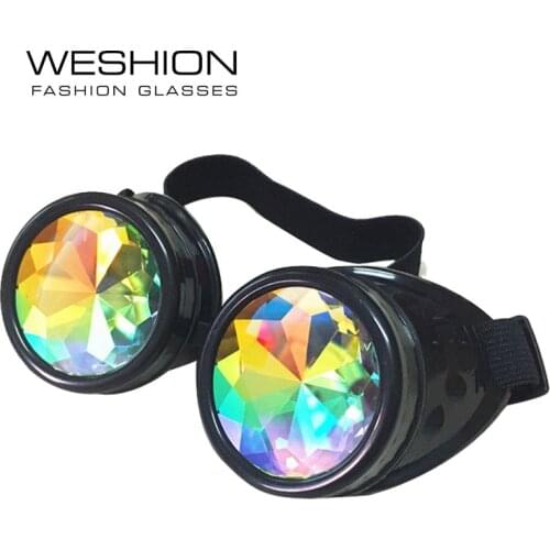 Steampunk Sunglasses Men Women Kaleidoscope Goggles Male Eyewear Rave Cosplay Colorful Sun Glasses 2018 Clip On Round Gothic UV