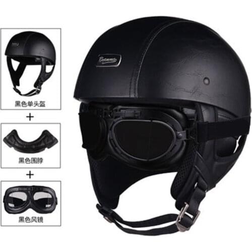 Half Face Vintage Motorcycle Helmet Retro German Kask,Cafe Racer,Scooter,Cruiser,Chopper,Matte black,EPS lining,DOT approved