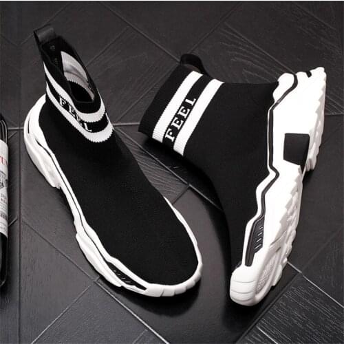 New High Top Mesh Sock Sneakers Fashion Black Brand Designer Mens Slip on Boots Luxury Cartoon Vulcanized Shoes S79