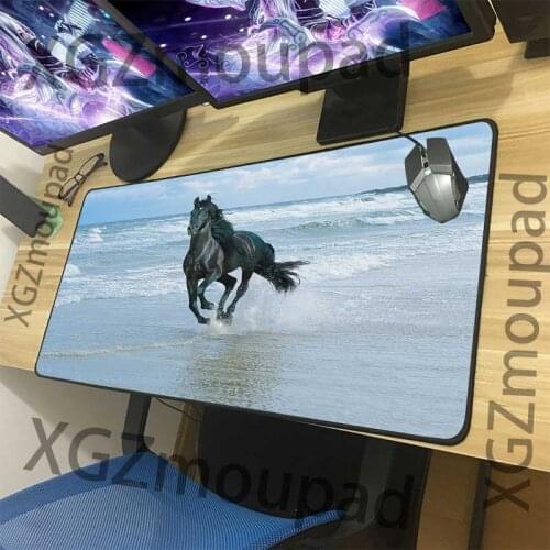 XGZ Customized Large Mouse Pad Black Precision Lock Edge Seaside Scenery Animal Horse Computer Desk Mat Speed Rubber Non-slip