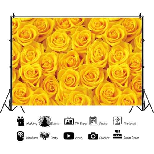 Bright Yellow Roses Flower Wall Portrait Photography Backdrop Decor Photo Background Wedding Studio Photocall Props