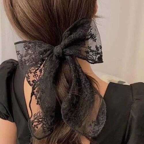 Lace Hair Clip Black White Bow Knot Hair Barrettes for Women Elegant Ponytail Hair Clip With Mesh Bow TT@88