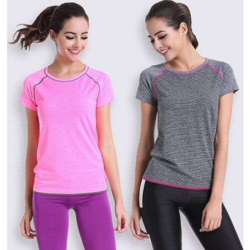 2015 Women Fitness Sports Running Shirt Workout Bodybuilding Quick Dry Tops Jogging Gym Tees Female Summer Clothes Run T-shirt