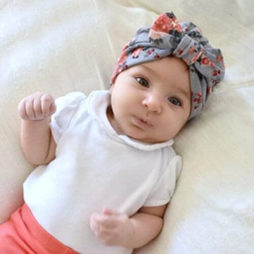 Newborn Bowknot Warm Hat Floral Printed Baby Girl Hat with Bunny Ear Bow Cotton Soft Bohemia Boy Turban Infant Beanie Baby Cap