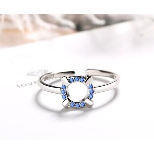 Sole Memory Geometry Circle Zircon Cool Blue Crystal 925 Sterling Silver Female Resizable Opening Rings SRI401