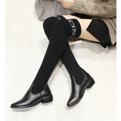Fashion Thigh High Boots Women Stretch Slim Long Over-the-Knee Boots High Heels Designer Point Toe Shoes Lady Large Size 44