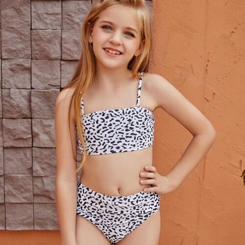GOZZY Girls Lively Bodysuits Two Piece Bikinis Children Printing Leopard Swimwear Summer Beach Swimsuits for 5~10 Years Teens