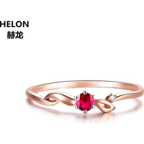 Solid 14k Rose Gold Natural Ruby Diamonds Women Ring Engagement Wedding Band Valentines day Birthday Party Fine Jewelry Gift