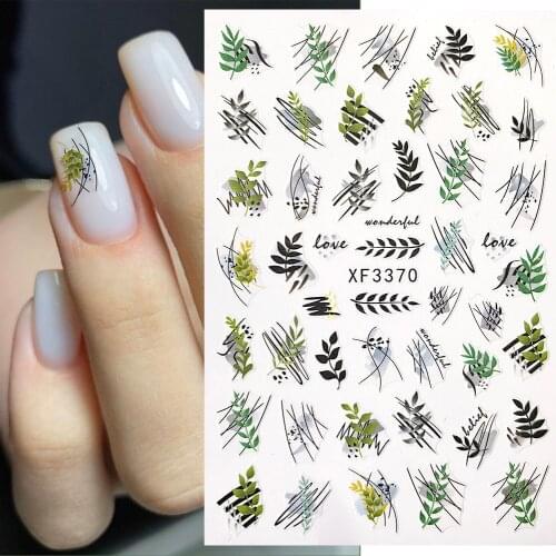 1pcs Nail Art 3D Decal Adhesive Stickers Green Pot Weed Leaf Design Spring Flowers Manicure DIY Nail Art Decoration