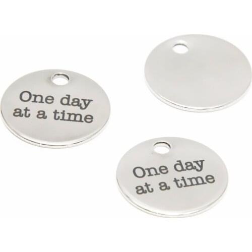 10pcs/lot Strength Stainless Steel charm One Day at a Time message Charm pendant 20mm