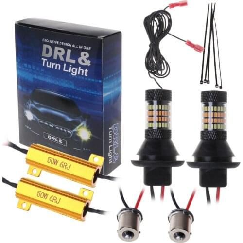 2pcs 1156 BA15S 96-LED 3014 50W Dual-Color Switchback DRL Turn Signal Light Kit