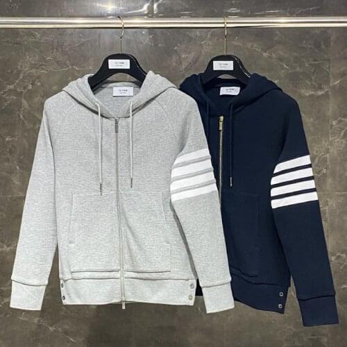 2021 Fashion Brand TB THOM Autumn Hooded Clothing Cotton Jacket Men Sweatshirts Hoodies Waffle Stripes Casual Sportswear Coat