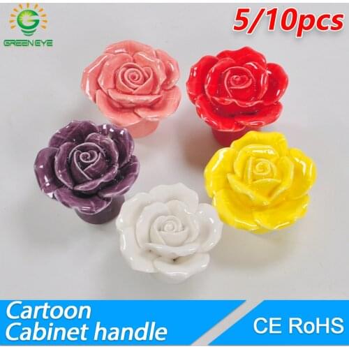 5/10Pcs Rose Cartoon Children Room Ceramic Cabinet Knobs Moon Star Wardrobe Handle Garden Door Handle Cabinet Handles for Kids