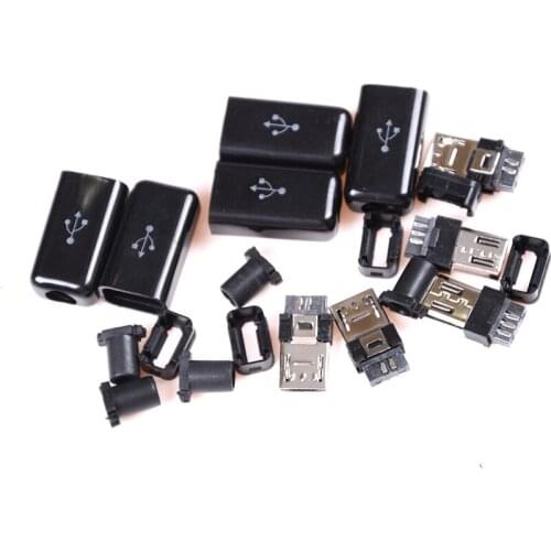 5Pcs DIY Black Micro USB 5 Pin Male Plug Socket Connector&Plastic Cover Solder Micro Mount Assembly Replacement Connector Cable