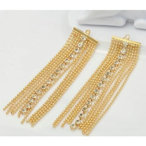 60MM 14K Gold Color Brass Zircon Chain Tassel Charms Pendants High Quality Jewelry Making Supplies Diy Findings