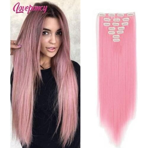 7Pcs/Set 22" Hairpiece 130G Straight 16 Clips In False Styling Hair Synthetic Clip In Hair Extensions Heat Resistant Eunice