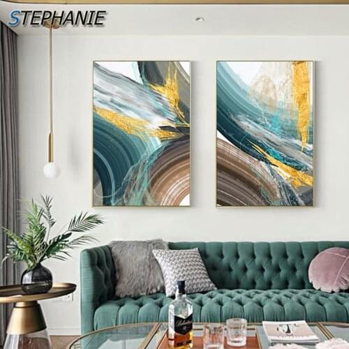Abstract Green Gold Canvas Painting Fashion Abstract Poster n Print Art Wall Picture for Living Room Cuadro Decorativo Tableaux