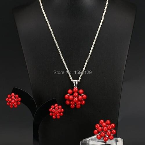Factory Promotions Sliver Plated Simulated Pearl Necklace Pendants Earring For Women jewelry set