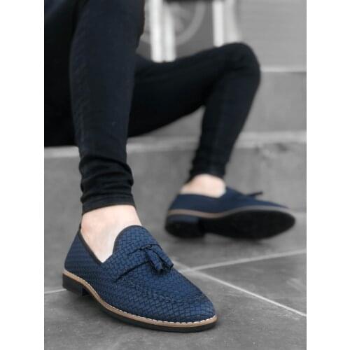 BA0009 BOA Classic Corcik Tassels Decorated Navy Blue Men 'S Shoes