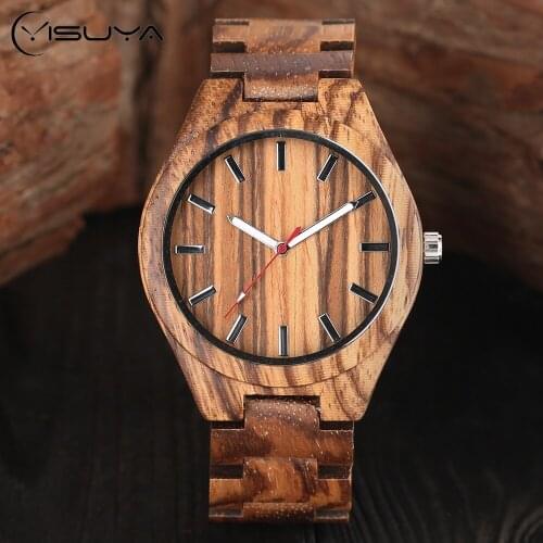 Full Stripe Bamboo Creative Wooden Watches Novel Nature Wood Mens Wrist Watch Timber Band Fold Clasp Quartz Males Watches