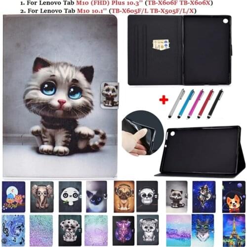 Animal Tablet Funda For Lenovo Tab M10 Case 10.1 TB X505F X505X X505L X605F Stand For Lenovo M10 Plus 10.3 Case X606F X606X Gift
