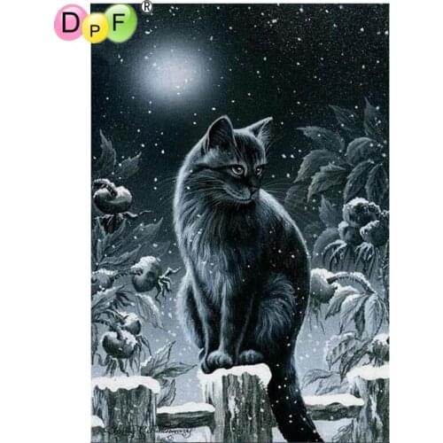 DPF diamond embroidery Winter black cat diamond painting cross stitch needlework diamond mosaic kit square rhinestone home decor