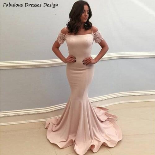 Elegant Long Mermaid Prom Dresses Short Sleeve Applique Lace Evening Dress Party Gown Boat Neck Bowknot Backless Robe De Soiree