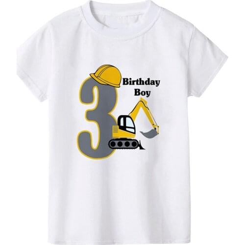 Construction Birthday Shirt Excavator Birthday Boy T Shirt Summer Clothing Toddler Fashion T-shirt Cute Children Play Clothes