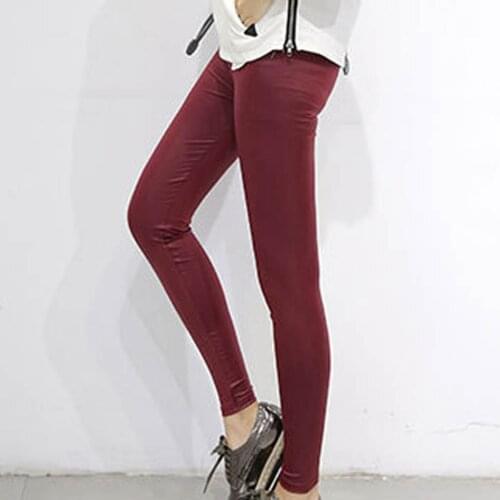 Faux Leather Leggings women Autumn Sexy Thin Elastic 2021 Solid Women High Waist Stretch Leggings Slim Fit Pants Plus Size