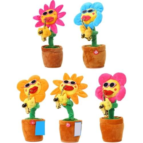 Singing And Dancing Cactus Sun Flower Toy Simulation Sunflower Dancing Playing Saxophone Bluetooth Musical Plush Toy