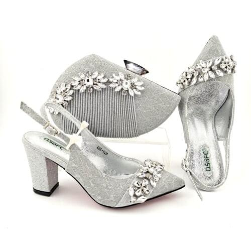 New Arrival Italian design Shoes with Matching Bags Set Decorated with Rhinestone Women Shoes and Bags To Match Set Party Pumps