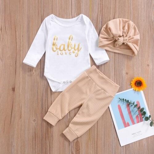 Newborn Baby Girls Clothes Sets Spring Autumn Infant Outfits Long Sleeve Romper Pants Cap Cute 3Pcs Toddler Clothing Sets