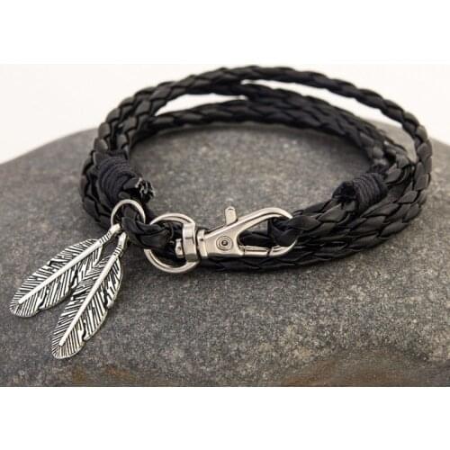 European and American punk hand-woven leaf multi-layer couple leather rope bracelet for women men and women leather bracelets