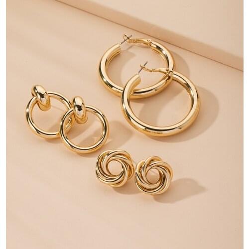 Creative Exaggerated Multiple Gold Color Alloy Earrings for Women Female Big Round Twisted Geometric Drop Earrings Party Jewelry