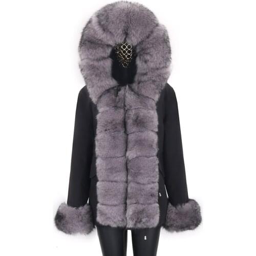 2021 Winter Jacket Women Real Fur Coat 7XL Waterproof Short Parka Natural Fox Fur Collar Hood Warm Streetwear Detachable