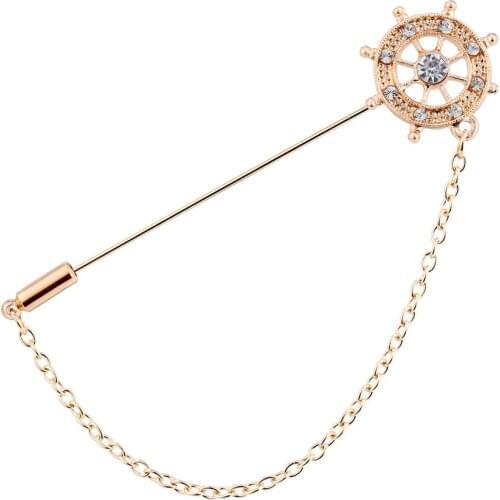 1PC Hot Euramerican Alloy Crystal Boat Rudder Anchor Suit Brooches Men Clothing Accessories Fashion Jewelry