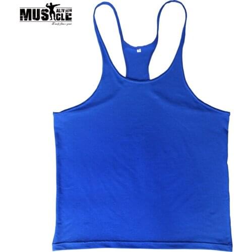 MUSCLE ALIVE Fitness Shirts Mens Sports Clothes Summer Top Training Gym Clothing Bodybuilding Workout Stringers Vests Running