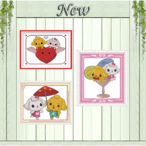 Lovely dogs umbrella cartoon animal painting counted printed on canvas DMC 14CT 11CT Cross Stitch Embroidery kits Needlework Set