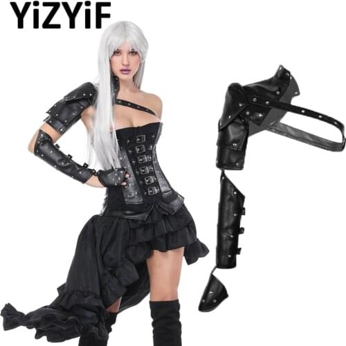 Gothic Steampunk PU Leather Single Shoulder Armors Arm Strap Set Metal Rivets Shoulder Strap Cosplay Costume Harness Armors