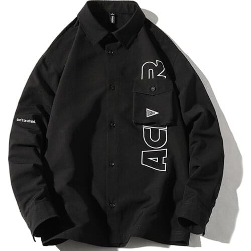 New Hip Hop Spring New Lapel Letter Printed Men Shirt Hipster Casual Harajuku Autumn