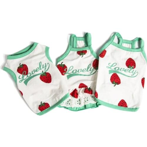 New Dog Skirt Strawberry Dog Cat Vest T-shirt Lovers Dog Clothes Fruits Printed Pet Clothes Pet Supplies Small Dog Clothing