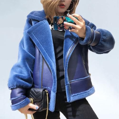 2021 New Real Fur Coat Womens Real Sheep Wool Fur Locomotive Leather Jacket Ladies Warm Fur Jackets Short Coat Overcoats Femme