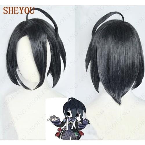 Game Anime Pokemon Sword and Shield Allister Short Black Gray Styled Heat Resistant Cosplay Hair Wig + Wig Cap