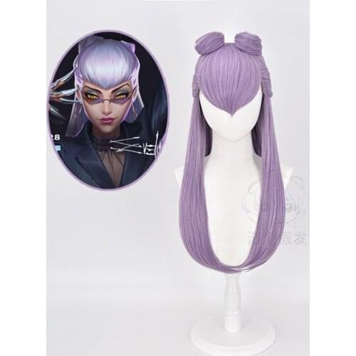 KDA Evelynn Cosplay Wigs Long Purple Wigs with Buns,Game LOL Cosplay Role Play Heat Resistant Synthetic Hair+FREE Wig Cap