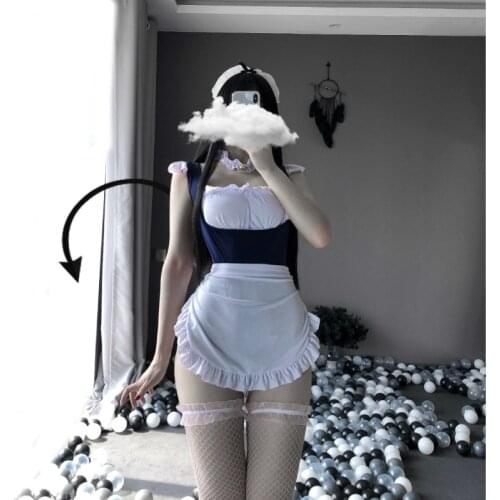 Sexy Pajamas Female Summer Thin Section Cute Cute Maid Outfit Uniform Lace Transparent Detachable Cat Feminine Lingerie
