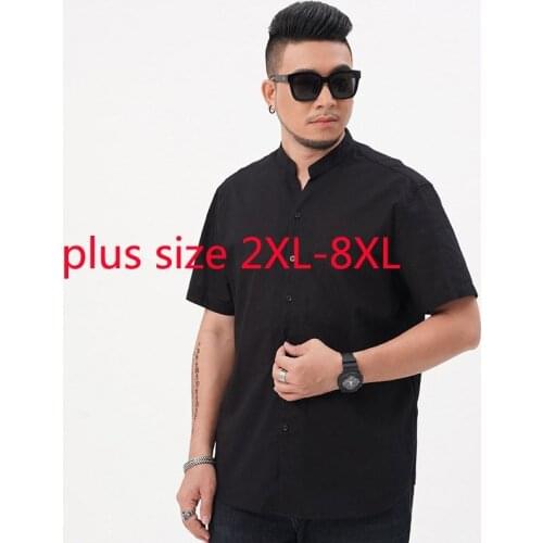 New Arrival Super Large Men Short Sleeve Summer Fashion Mandarin Collar Cotton Hemp Casual Shirts Plus Size 2XL-4XL5XL6XL7XL8XL